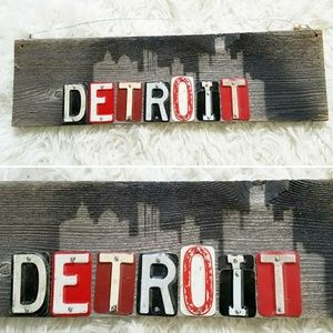 Handmade Detroit Skyline License Plate Sign